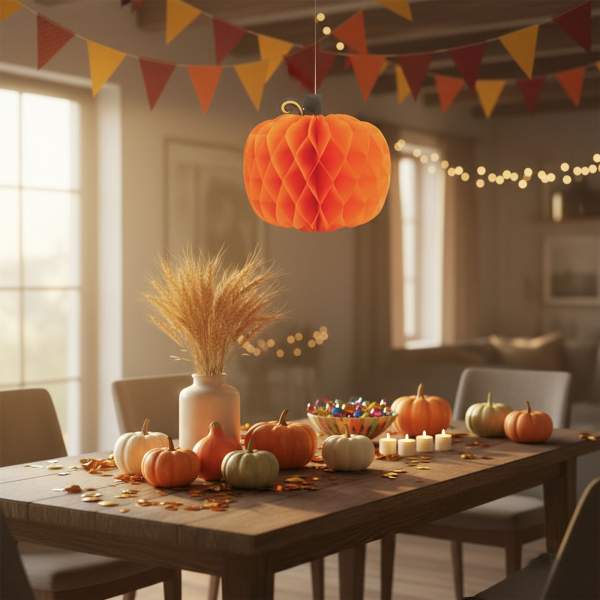 Decorațiune de toamnă – lampion dovleac – din hârtie – 30 cm