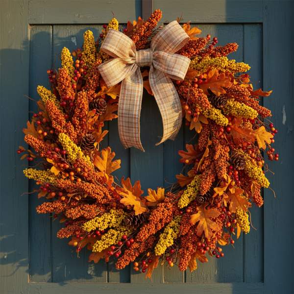 Decorațiune de toamnă – set spice de mei – 2 culori – 18,6 cm – 6 bucăți / set