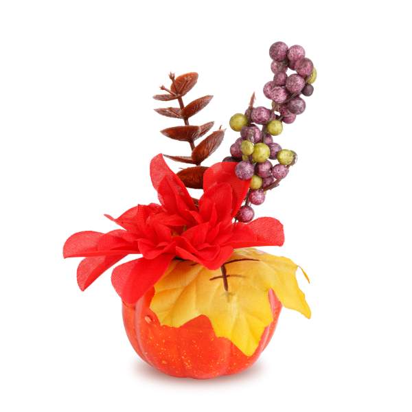 Dovleac decorativ de toamnă cu flori și bobițe – 8 x 10 cm – 4 modele