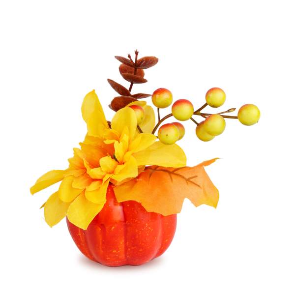 Dovleac decorativ de toamnă cu flori și bobițe – 8 x 10 cm – 4 modele