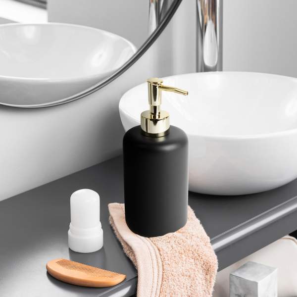 Dozator de săpun de maini - negru mat / auriu lucios