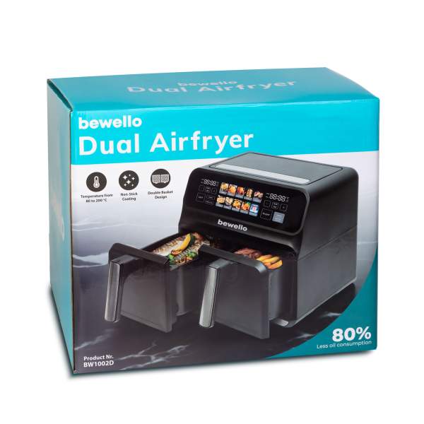 Friteuza cu aer - Airfryer - XXL - 230V - 2200W - cos dublu, display tactil color - 4+4 L