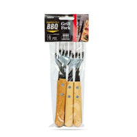 Furculiță grătar - 4 buc - cu mâner din lemn