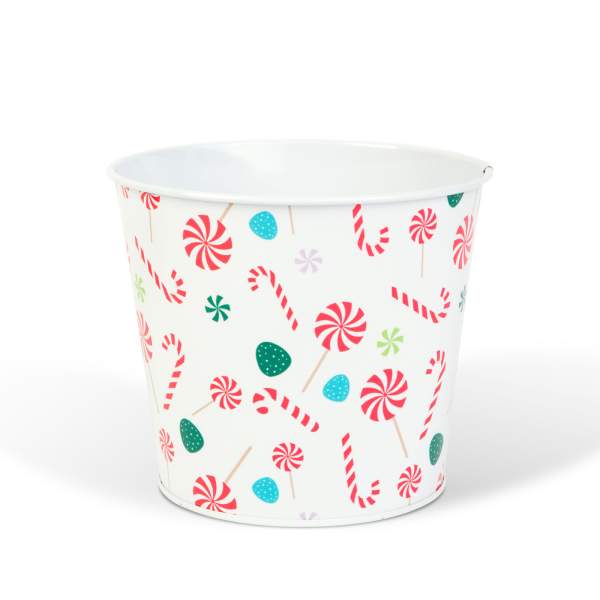 Ghiveci decorativ metalic – model bastonaș de zahăr – Ø13 x 11 cm