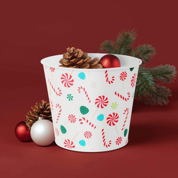 Ghiveci decorativ metalic – model bastonaș de zahăr – Ø13 x 11 cm