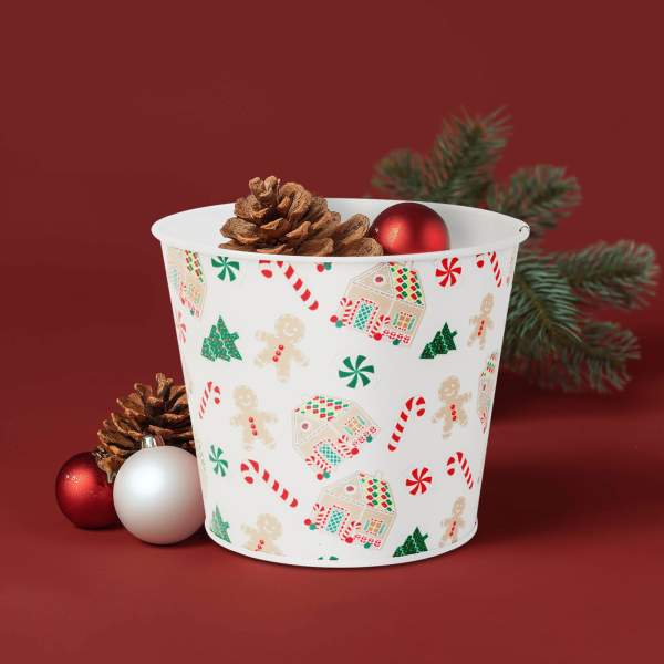 Ghiveci decorativ metalic – model căsuță din turtă dulce – Ø13 x 11 cm