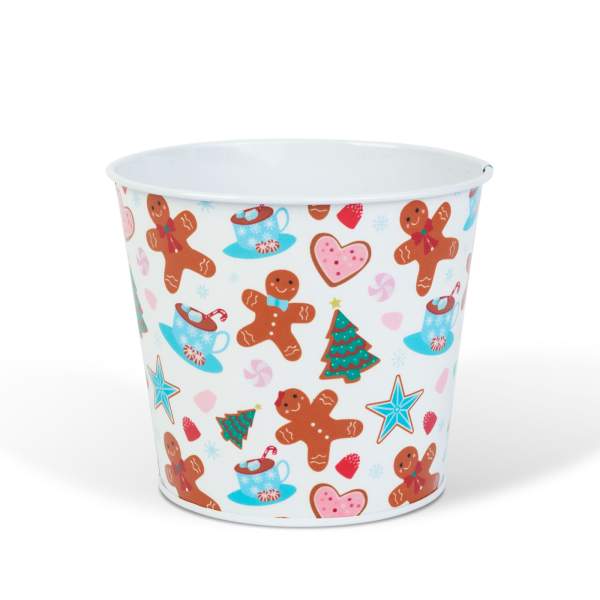 Ghiveci decorativ metalic – model turtă dulce și brad – Ø13 x 11 cm