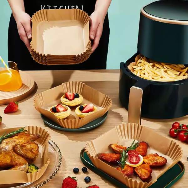 Hartie de copt pentru friteuza cu aer - pătrată - 20 cm - 50 buc/pachet