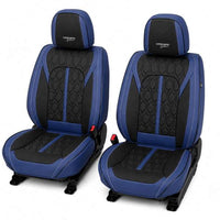 Huse auto premium 5 locuri Carguard Deluxe piele ecologică perforată - albastru inchis - negru