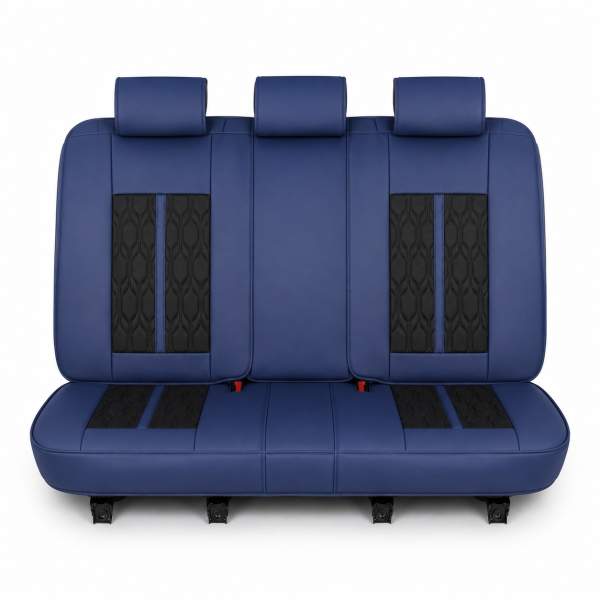 Huse auto premium 5 locuri Carguard Deluxe piele ecologică perforată - albastru inchis - negru