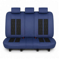 Huse auto premium 5 locuri Carguard Deluxe piele ecologică perforată - albastru inchis - negru