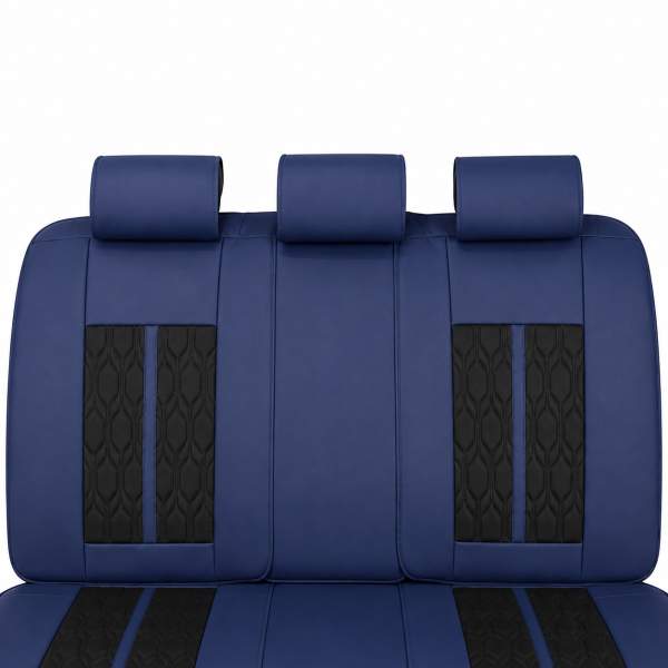 Huse auto premium 5 locuri Carguard Deluxe piele ecologică perforată - albastru inchis - negru