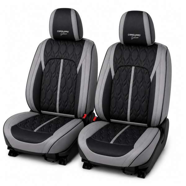 Huse auto premium 5 locuri Carguard Deluxe piele ecologică perforată - gri - negru