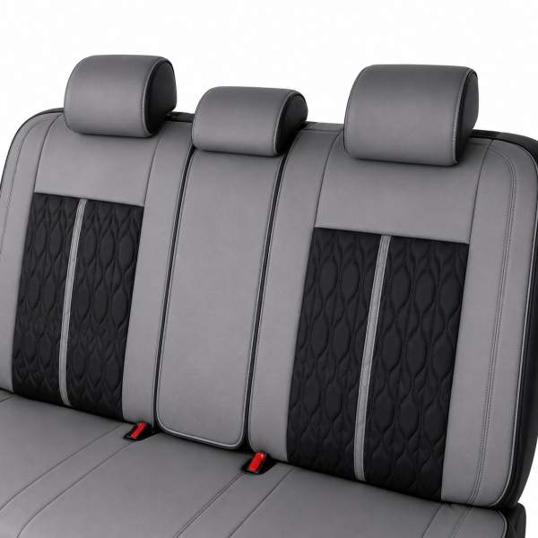 Huse auto premium 5 locuri Carguard Deluxe piele ecologică perforată - gri - negru
