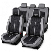 Huse auto premium 5 locuri Carguard Deluxe piele ecologică perforată - gri - negru