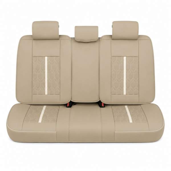Huse auto premium 5 locuri Carguard Deluxe piele ecologică perforată - maro deschis - crem