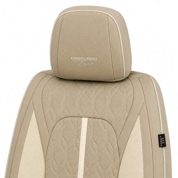 Huse auto premium 5 locuri Carguard Deluxe piele ecologică perforată - maro deschis - crem