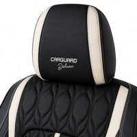 Huse auto premium 5 locuri Carguard Deluxe piele ecologică perforată - negru - alb