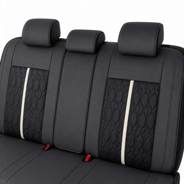 Huse auto premium 5 locuri Carguard Deluxe piele ecologică perforată - negru - alb