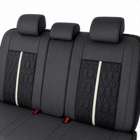 Huse auto premium 5 locuri Carguard Deluxe piele ecologică perforată - negru - alb