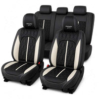Huse auto premium 5 locuri Carguard Deluxe piele ecologică perforată - negru - alb
