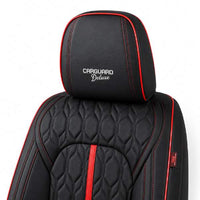 Huse auto premium 5 locuri Carguard Deluxe piele ecologică perforată - negru - rosu