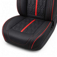 Huse auto premium 5 locuri Carguard Deluxe piele ecologică perforată - negru - rosu