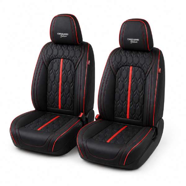 Huse auto premium 5 locuri Carguard Deluxe piele ecologică perforată - negru - rosu
