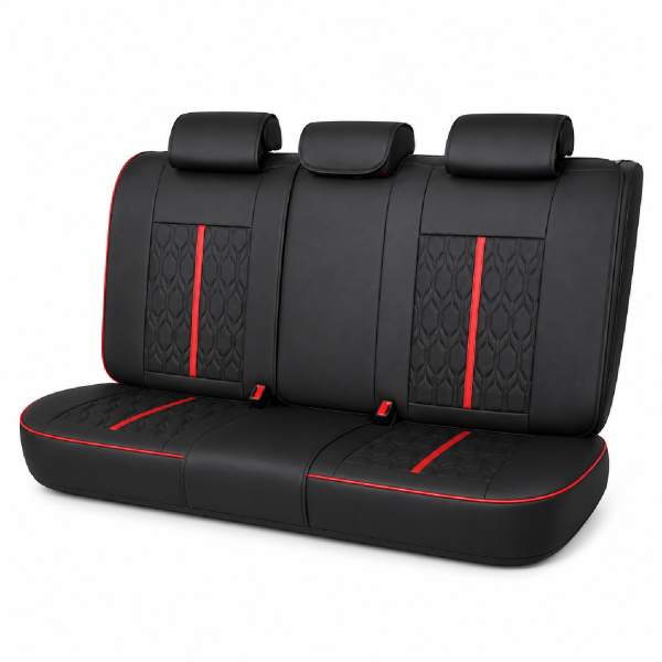 Huse auto premium 5 locuri Carguard Deluxe piele ecologică perforată - negru - rosu