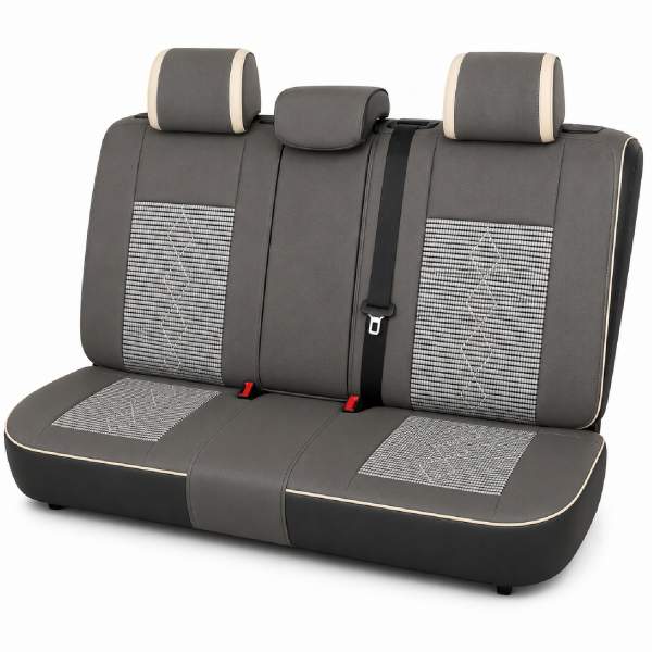 Huse auto premium 5 locuri Carguard Deluxe piele ecologică perforată și textil  - gri deschis - gri inchis