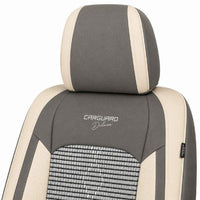 Huse auto premium 5 locuri Carguard Deluxe piele ecologică perforată și textil  - gri deschis - gri inchis