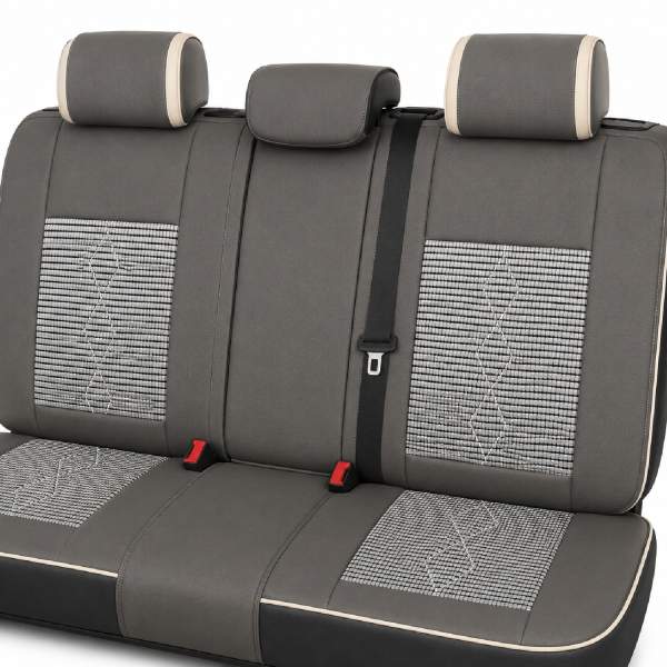 Huse auto premium 5 locuri Carguard Deluxe piele ecologică perforată și textil  - gri deschis - gri inchis