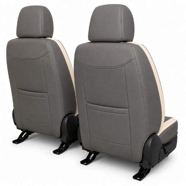 Huse auto premium 5 locuri Carguard Deluxe piele ecologică perforată și textil  - gri deschis - gri inchis