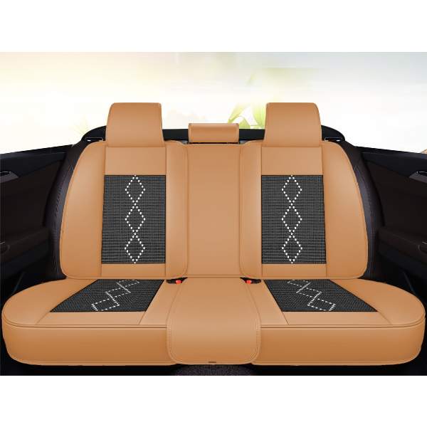 Huse auto premium 5 locuri Carguard Deluxe piele ecologică perforată și textil - maro caramel