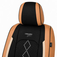 Huse auto premium 5 locuri Carguard Deluxe piele ecologică perforată și textil - maro caramel
