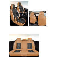 Huse auto premium 5 locuri Carguard Deluxe piele ecologică perforată și textil - maro caramel