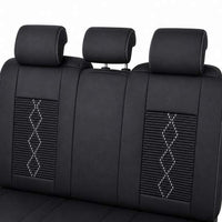 Huse auto premium 5 locuri Carguard Deluxe piele ecologică perforată și textil - negru - alb