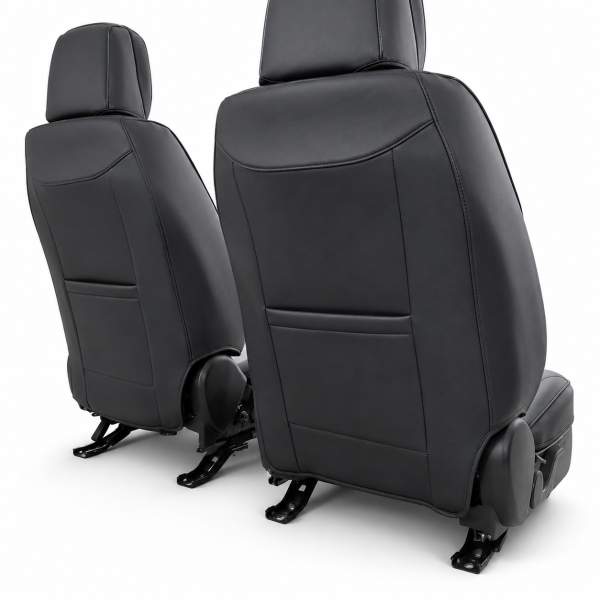 Huse auto premium 5 locuri Carguard Deluxe piele ecologică perforată și textil - negru - alb