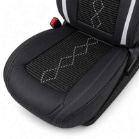 Huse auto premium 5 locuri Carguard Deluxe piele ecologică perforată și textil - negru - alb