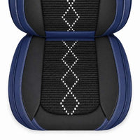 Huse auto premium 5 locuri Carguard Deluxe piele ecologică perforată și textil - negru - albastru închis