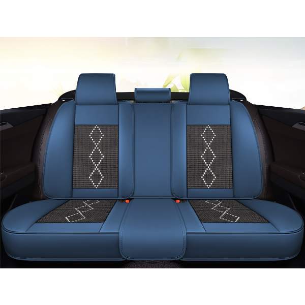 Huse auto premium 5 locuri Carguard Deluxe piele ecologică perforată și textil - negru - albastru închis