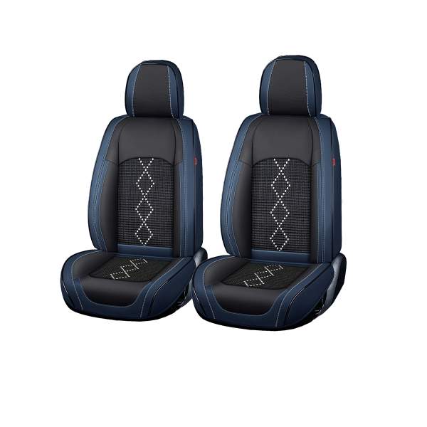 Huse auto premium 5 locuri Carguard Deluxe piele ecologică perforată și textil - negru - albastru închis