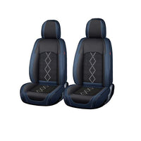 Huse auto premium 5 locuri Carguard Deluxe piele ecologică perforată și textil - negru - albastru închis
