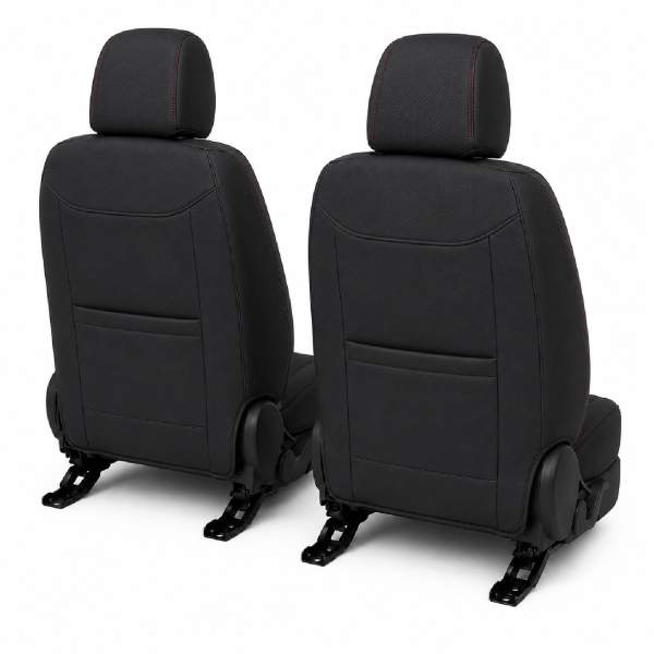 Huse auto premium 5 locuri Carguard Deluxe piele ecologică perforată și textil - negru - rosu închis