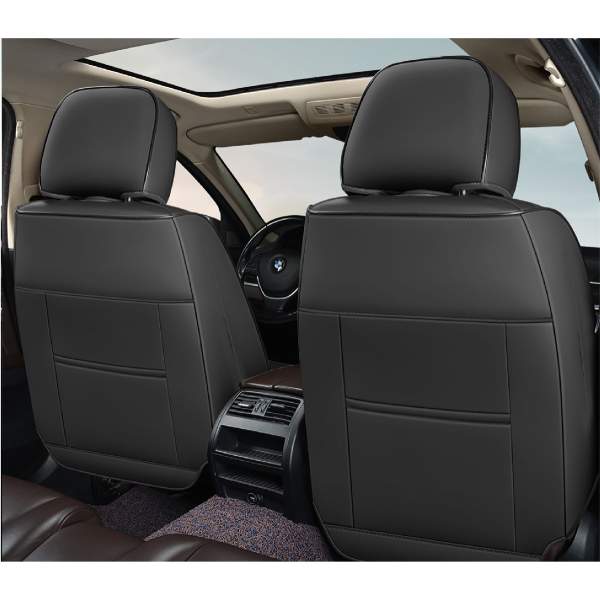 Huse auto premium 5 locuri Carguard Deluxe piele ecologică perforată și textil - negru - rosu închis