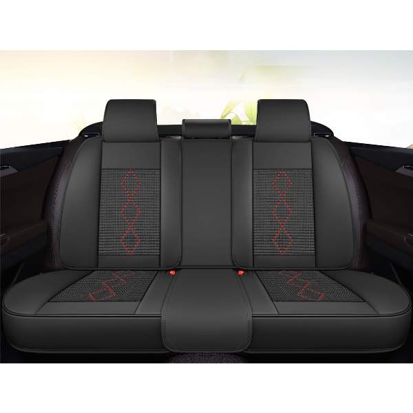 Huse auto premium 5 locuri Carguard Deluxe piele ecologică perforată și textil - negru - rosu închis