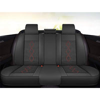 Huse auto premium 5 locuri Carguard Deluxe piele ecologică perforată și textil - negru - rosu închis
