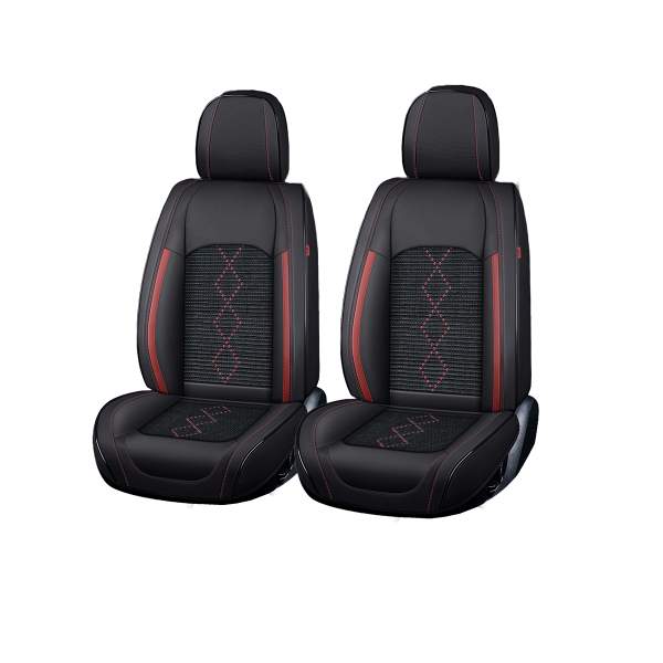 Huse auto premium 5 locuri Carguard Deluxe piele ecologică perforată și textil - negru - rosu închis