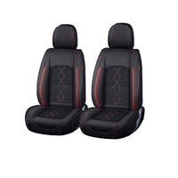 Huse auto premium 5 locuri Carguard Deluxe piele ecologică perforată și textil - negru - rosu închis
