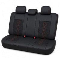 Huse auto premium 5 locuri Carguard Deluxe piele ecologică perforată și textil - negru - rosu închis